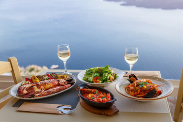 Dinner for two in a restaurant overlooking the sea