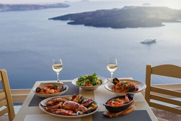 Dinner for two in a restaurant overlooking the sea