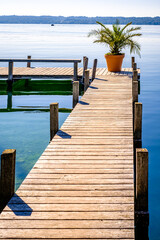 Fototapeta premium old wooden jetty at a lake