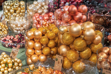 Close up of Christmas ornaments and decorations.