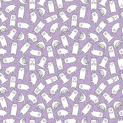White yoga cats on on a violet background