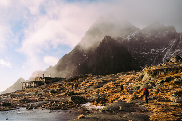 Hikers Near Teryho Hut in High Tatras Slovakia