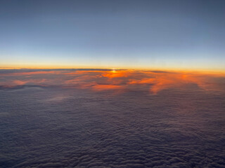 Fototapeta na wymiar Aerial photo - Beautiful sky and sunset above the clouds