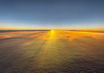 Fototapeta na wymiar Aerial photo - Beautiful sky and sunset above the clouds