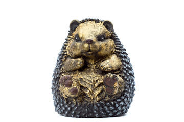 urchin concrete garden sculpture for landscaping and backyard decoration, isolated hedgehog on a white background, nobody.