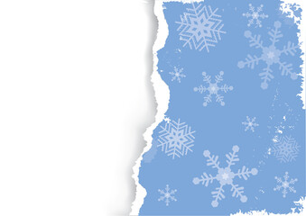 
Grunge Blue christmas background with torn paper.
Illustration of ripped paper with snow flakes. Place for your text or image. Vector available.