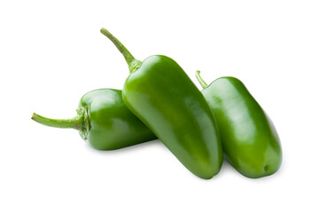 Ripe jalapeno or pepperoni isolated on white background. Closeup view of green chili pepper. Hot spice