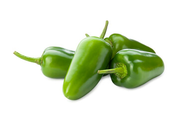 Ripe jalapeno or pepperoni isolated on white background. Closeup view of green chili pepper. Hot spice
