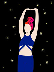 Girls dance a glamorous dance on a black background. Illustration for dance studios, circles, T-shirt cards, stripes.
