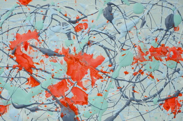 background.
in the form of dark lines and red splashes.
chaotic color abstract acrylic paint pattern