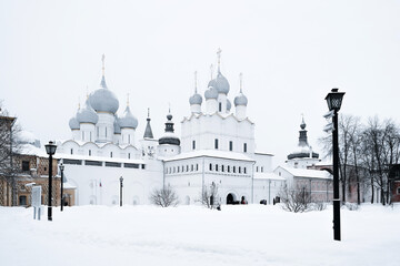 Fototapeta na wymiar Temple with snow winter Rostov