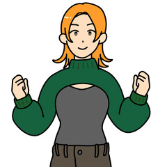 アームカバーニットを着た女性（金髪）