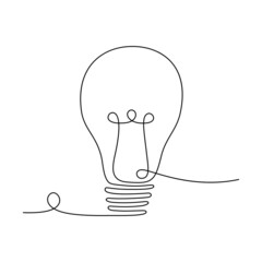 Light bulb in one line drawing, vector illustration