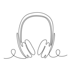 Headphone in one continuous line drawing, vector illustration