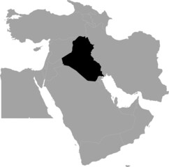 Black Map of Iraq inside the gray map of Middle East region of Asia