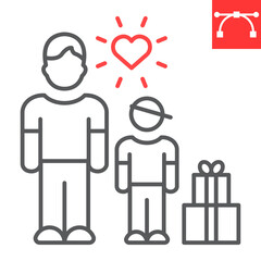 Orphans help line icon, volunteering and childhood, man with child vector icon, vector graphics, editable stroke outline sign, eps 10.