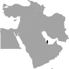 Black Map of Qatar inside the gray map of Middle East region of Asia