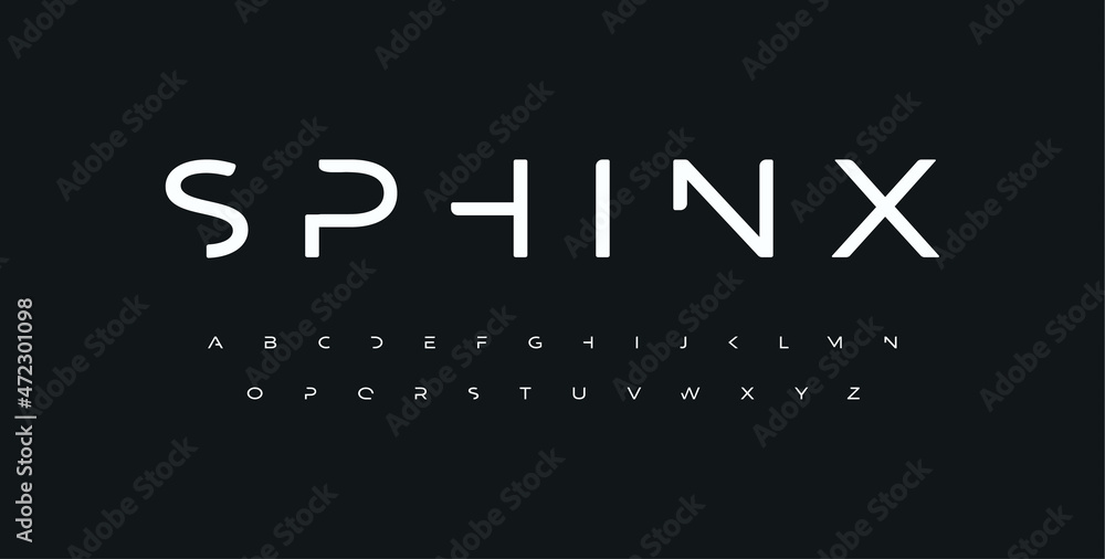 Leinwandbilder Futuristic font with minimalistic letter design for technology and innovation, digital interfaces and spaceships. Vector typography
