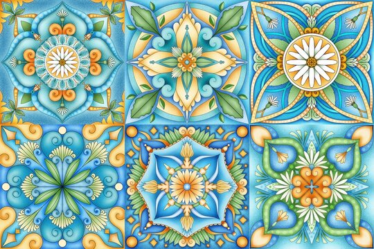 Banner patchwork tile with ornamental pattern.Detailed traditional tiles.Valencian tiles. Majolica ornament. Floral ornament. Portuguese tile. Ancient pattern. Morocco tiles.