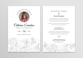 Simple Modern Obituary Funeral Memorial Service Poster Flyer Layout with Flowers