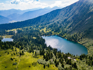 Fototapeta na wymiar Drone view on lake Scheibelsee at Hauseck in Styria, Austria