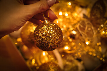 golden christmas balls
