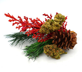 Christmas Cannabis Present Marijuana Bud holiday xmas decoration Flower celebrate winter pinecone