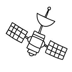 Vector doodle illustration of orbiting satellite.