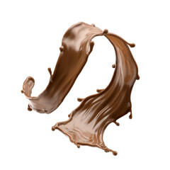 3d render, chocolate splash, cacao drink or coffee, splashing cooking ingredient. Brown beverage. Abstract wavy liquid clip art isolated on white background