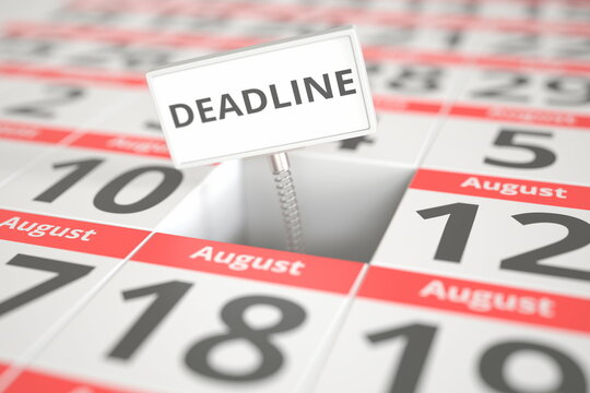 DEADLINE plate on August 11 in a calendar, 3d rendering