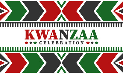 Kwanzaa celebration. Happy African and African-American holiday. Seven days festival, celebrate annual from December to January. Black History. Poster, card, banner and background. Vector illustraton
