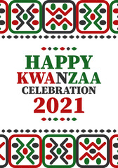 Kwanzaa celebration. Happy African and African-American holiday. Seven days festival, celebrate annual from December to January. Black History. Poster, card, banner and background. Vector illustration