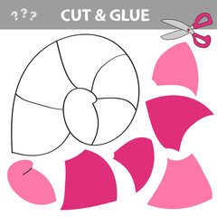 Cut and glue - Simple game for kids. Use scissors and glue and restore the picture inside the contour. Easy paper game for kids with pink seashell