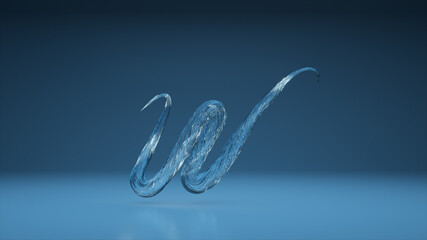 Collection Winding Alphabet. Unique twisted letters. Blue water. Letter W. 3d Illustration