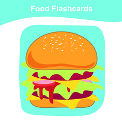 Food flashcard for preschool education. Isolated illustration of foods. Vector illustration in cartoon style.