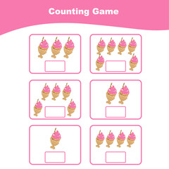 Fototapeta premium Counting game for Preschool Children. Educational printable math worksheet. Worksheet for kids. Vector illustration in cartoon style.
