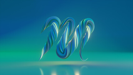 Obraz premium Collection Winding Alphabet. Unique twisted letters. Blue. Letter M. 3d Illustration