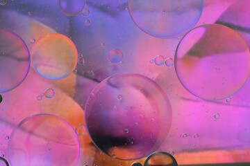 Velvet violet or light purple abstract background with oil drops floating on water.