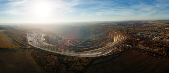 Open pit mine in mining and processing plant, aerial view