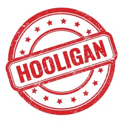 HOOLIGAN text on red grungy vintage round stamp.