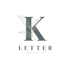 Initial Letter K Floral and Botanical Logo. Nature Leaf Feminine for Beauty Salon, Massage, Cosmetics or Spa Icon Symbol