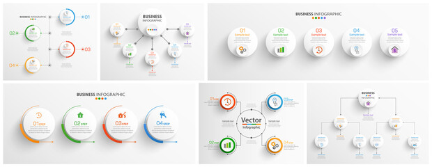 Collection of business infographic with options, parts, steps or processes. Can be used for workflow layout, diagram, number options, web design