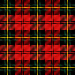 Christmas and new year tartan plaid. Scottish pattern in red, black and green cage. Scottish cage. Traditional Scottish checkered background. Seamless fabric texture. Vector illustration