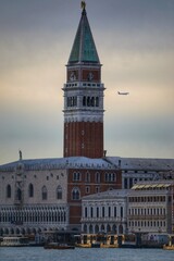San Marco bell tower and Doges Palace in Venice at sunset