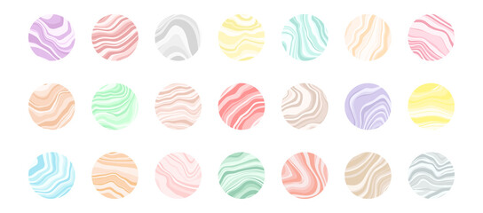 Set of highlights covers for social media stories. Vector abstract marble elements, isolated on white background.