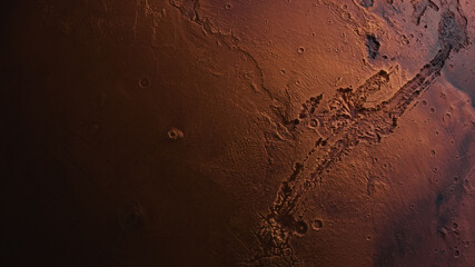 Cosmos concept. Flight over Mars. Top view of the planet's surface. 3d Illustration