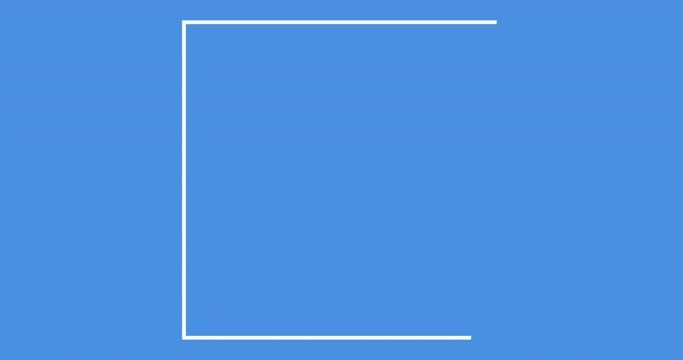 Animation of white lines forming open rectangle on blue background
