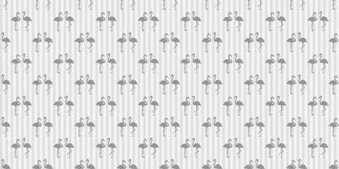 Seamless stripe background with flamingos. Couple in love. Abstract striped texture with birds. Valentine's day. Black and white illustration