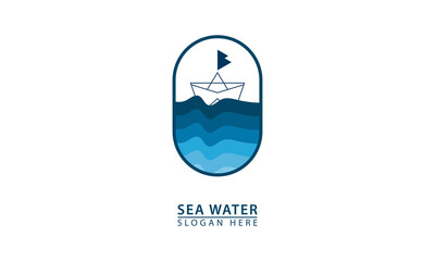 ship in the middle of the ocean blue icon logo