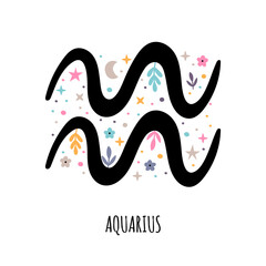 Aquarius. Zodiac sign. Astrological horoscope signs on white background. Stylized symbol